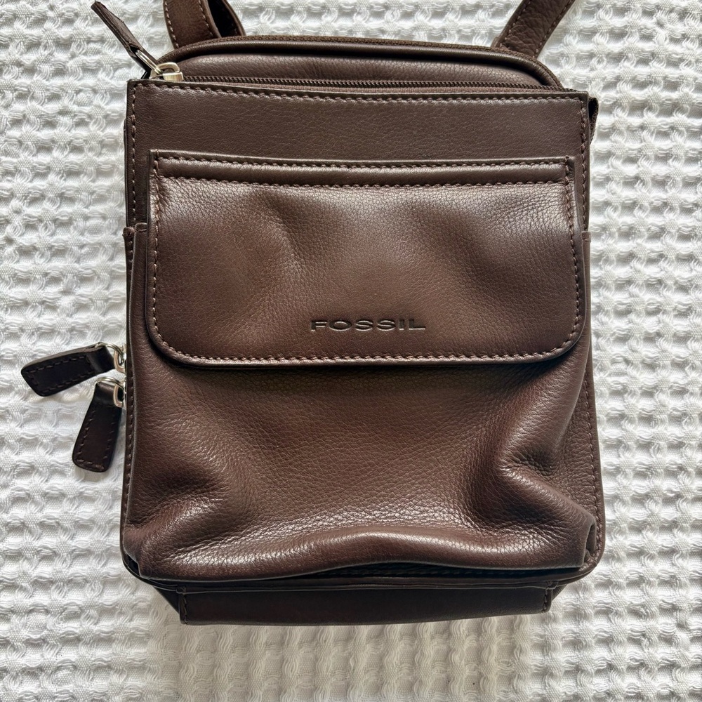 Fossil Vintage Dark Brown Pebbled Leather Crossbody Bag Purse - Picture 2 of 7